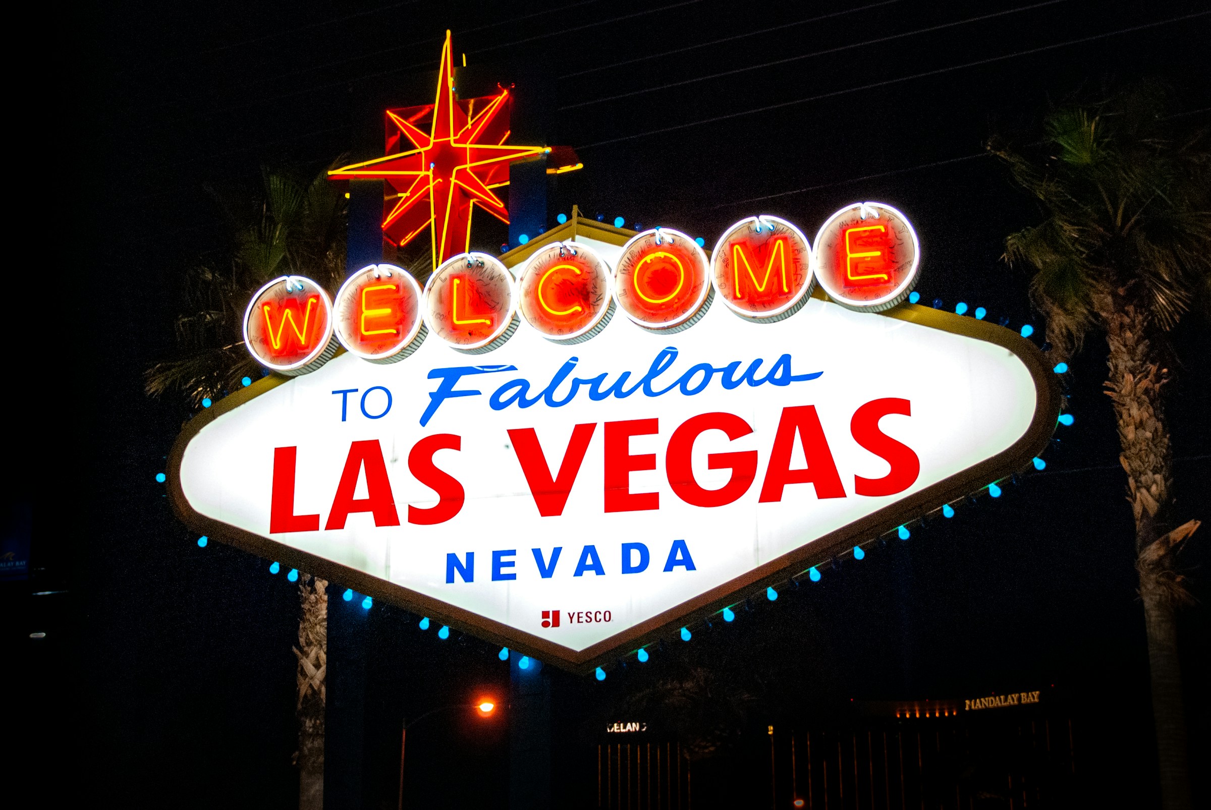 The Welcome to Fabulous Las Vegas sign lit up at night